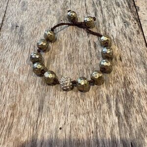 Stunning Gold-hammered and rhinestone adjustable beaded bracelet